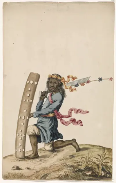 An Ambonese Dancing Warrior in a Blue Robe
