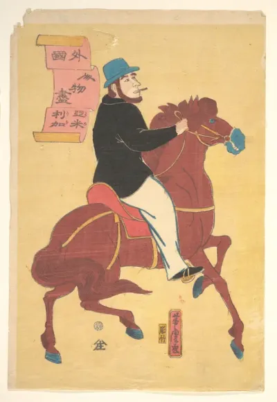 An American on Horseback — Utagawa Yoshitora Kanvas Tablo