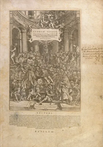 An anatomical dissection being carried out by Andreas Vesalius, attended by a large group of observers