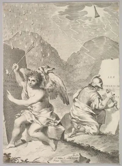 An Angel and a Soldier Inscribe Stone Slabs