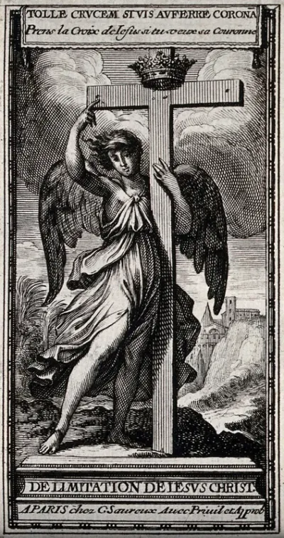 An angel (representing religion?) presenting the cross