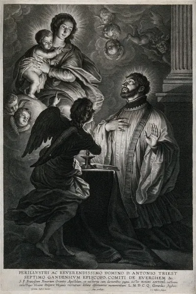 An angel showing a vision of the Virgin and Child to Saint Francis Xavier
