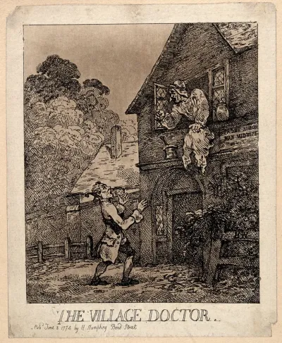 An angry doctor in night clothes shouting at an alarmed man