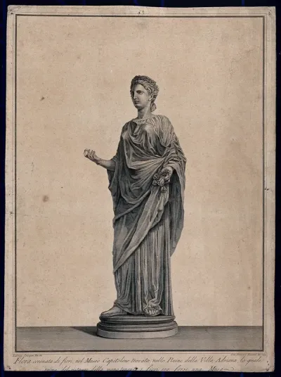 An antique statue of Flora crowned with flowers, from Hadrian's villa at Tivoli