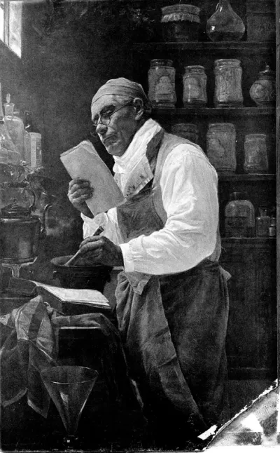An apothecary making up a prescription in his working room