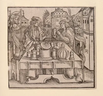 An apothecary publically preparing the drug theriac, under the supervision of a physician