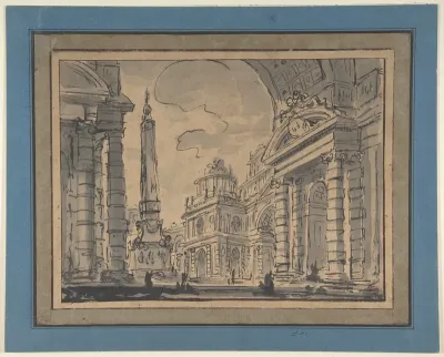 An Architectural Capriccio; a View Through a Great Arch with an Obelisk in a Piazza in the Middle Distance