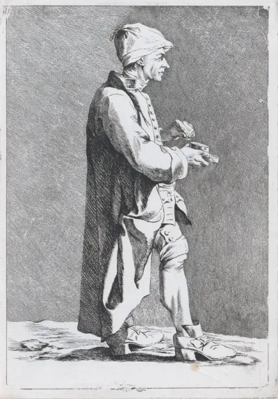 An Artist at the French Academy in Rome (?) with Box of Snuff, pl. VII from "Recueil de caricatures"