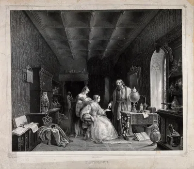 An astrologer telling a lady's fortune