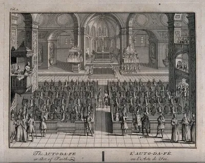 An auto-da-fé of the Spanish Inquisition held in a church