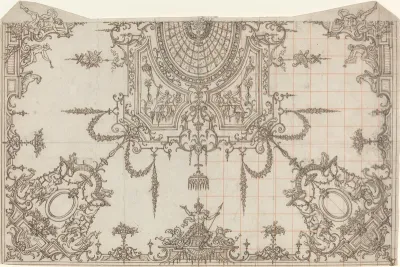 An Elaborate Ceiling with Trellises and Seated Figures