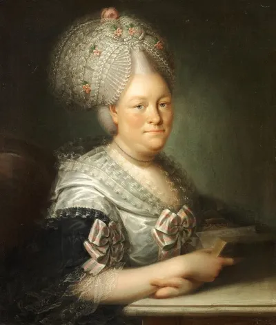An Elegant Lady with Lace Bonnet and Book