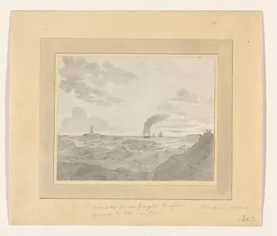 An English frigate on fire off the coast of Vlieland