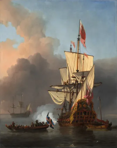 An English Warship Firing a Salute