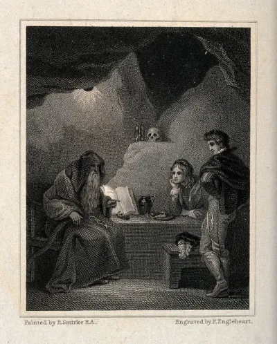 An episode in 'Gil Blas': Gil Blas and Don Alphonso, on the road from Toledo to Cuenca, receive advice from a hermit who subsequently reveals himself as their friend Don Raphael in disguise