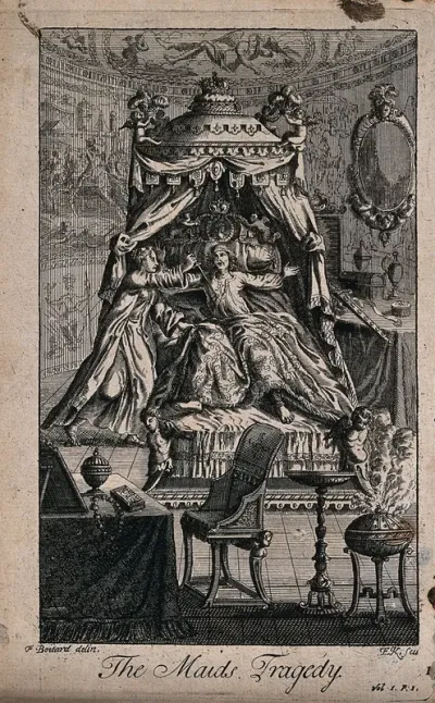An episode in The maid's tragedy: Evadne kills the king in his bed in revenge for his having raped her