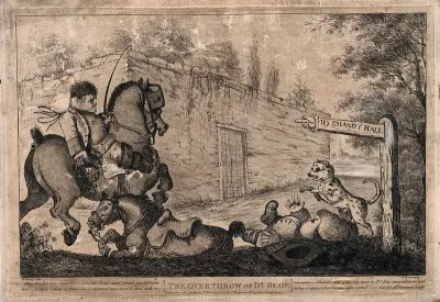 An episode in Tristram Shandy: Obadiah riding a coach horse knocks Dr