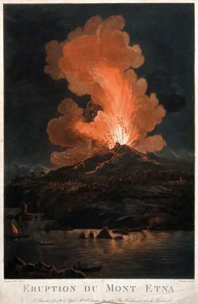 An eruption of Mount Etna at night, possibly in 1787