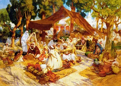 An evening gathering at an Algerian encampment