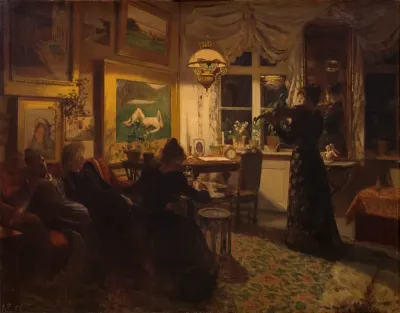 An evening with a friend. By lamplight