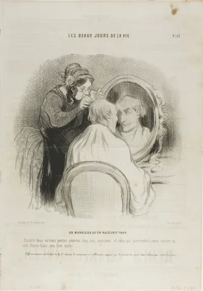An Exaggerated Rejuvenation. “Just two or three sessions with me, Monsieur, and anyone who still claims to find a grey hair on you, is a malicious person.” As a matter of fact, since the end of the second session, Monsieur's head looks as shiny as th