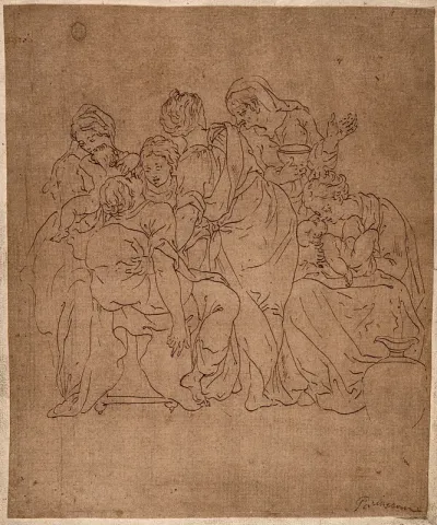 An exhausted woman being held by friends after just giving birth to twins