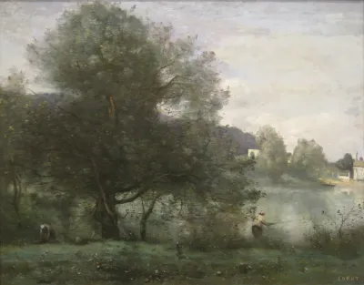 An Idyllic Spot at Ville-d'Avray—A Fisherman on the Banks of the Pond