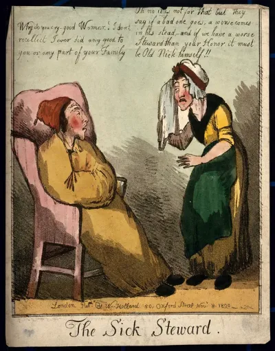 An ill man in cap and gown with a crying woman before him