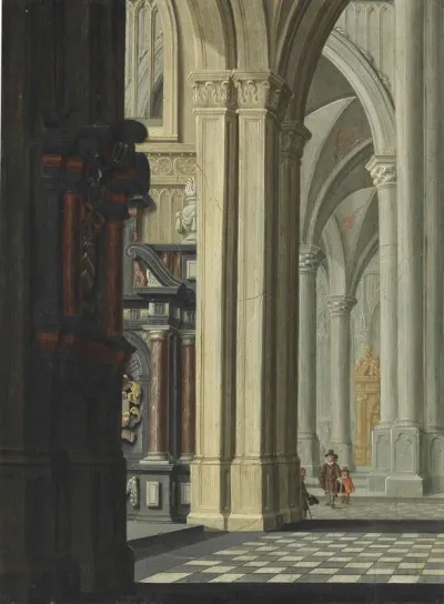 An imaginary church interior with Gothic vaults