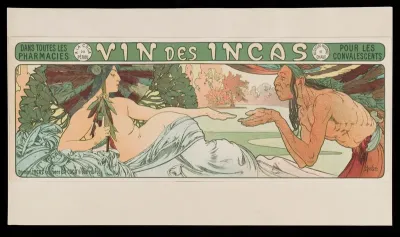 An Inca man requests a goddess of the Incas to hand over coca, but she refuses, holding a bottle of coca wine for herself