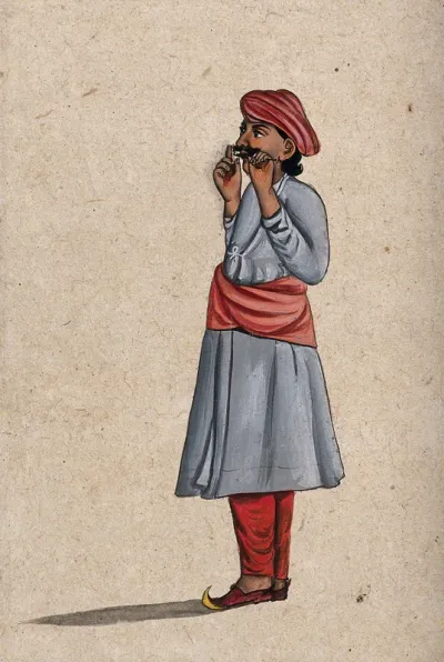 An Indian musician playing a nose flute