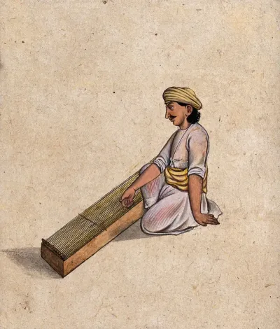 An Indian musician playing a string instrument