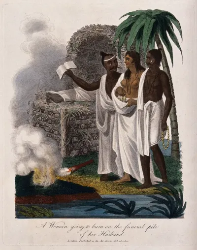 An Indian widow being led to suttee