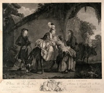 An infant who has been living with a wet-nurse being taken away from its foster-parents by its natural mother