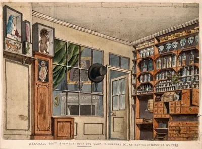 An interior of 'Marshalls', a famous dentist's shop near Berwick Street, Soho