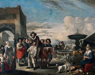 An Italian market-place with a tooth-drawer on horseback