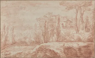 An Italian Walled Town Seen through Trees