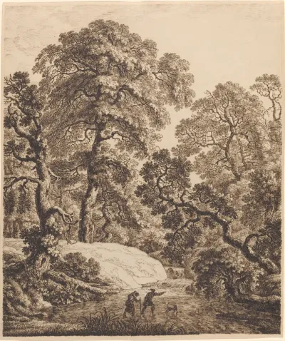 An Oak Forest with a Family of Travelers