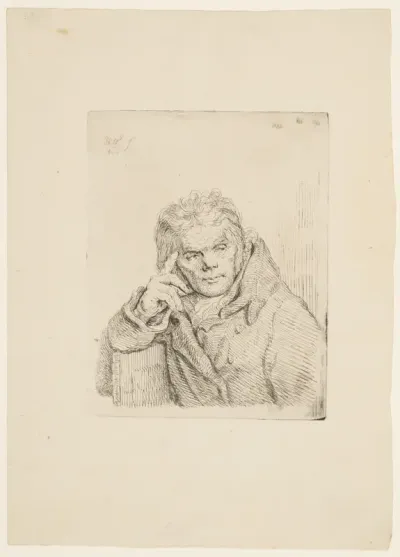 An old man in a fur coat sitting on a chair
