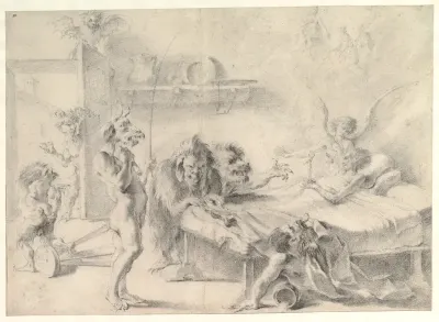 An Old Man on His Deathbed Tempted by Demons (recto); Back View of a Male Nude (verso)
