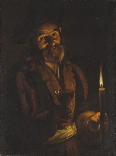 An Old Man with a Candle and a Glass