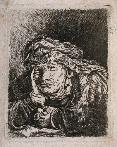 An old woman falling asleep over reading a book