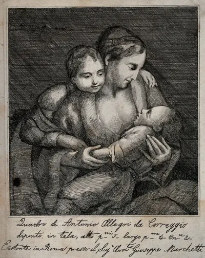 An older child looking lovingly over her mother's shoulder as she breast feeds an infant