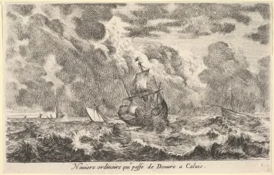An ordinary ship travelling between Douvre and Calais (Naviere ordinaire qui passe de Douvre a Calais), from "Views of seaports" (Vues de ports de mar)