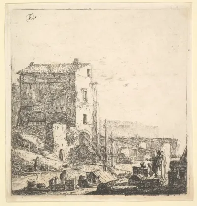An Oriental Merchant with Merchandise at Riverside