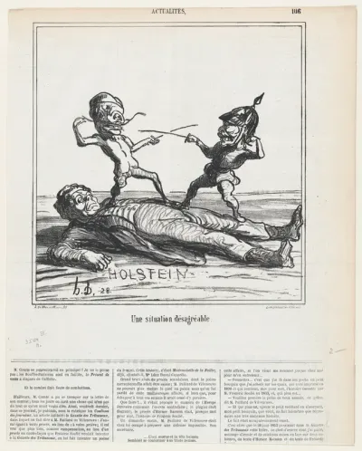 An uncomfortable situation, from 'News of the day,' published in Le Charivari, June 5, 1866