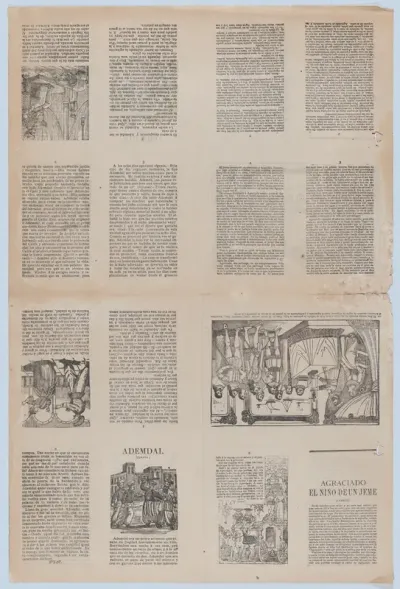 An uncut sheet printed on both sides with pages from "Ademdai" and "Agraciado: El niño de un jeme"