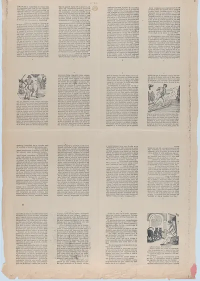 An uncut sheet printed on both sides with pages from "Perucho el Valeroso" and "Perlina la encantadora"