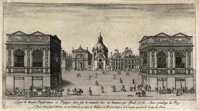 An urban square with pavilions and hospitals