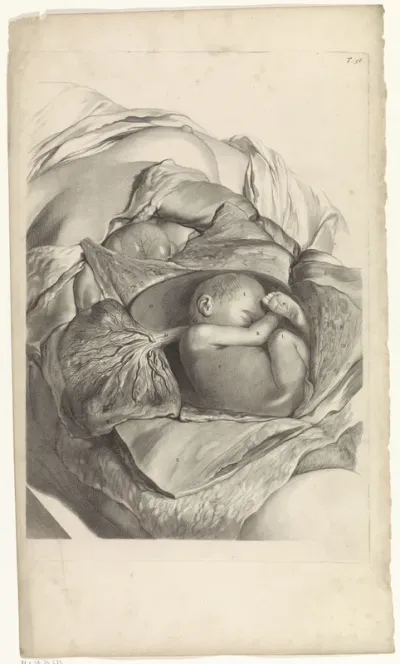 Anatomische studie van de binnenkant van de baarmoeder en een foetus